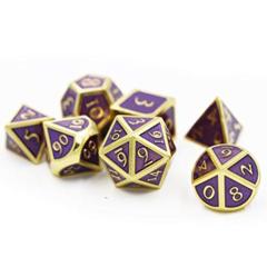 Metal D&D Dice with Purple and Gold Numbers